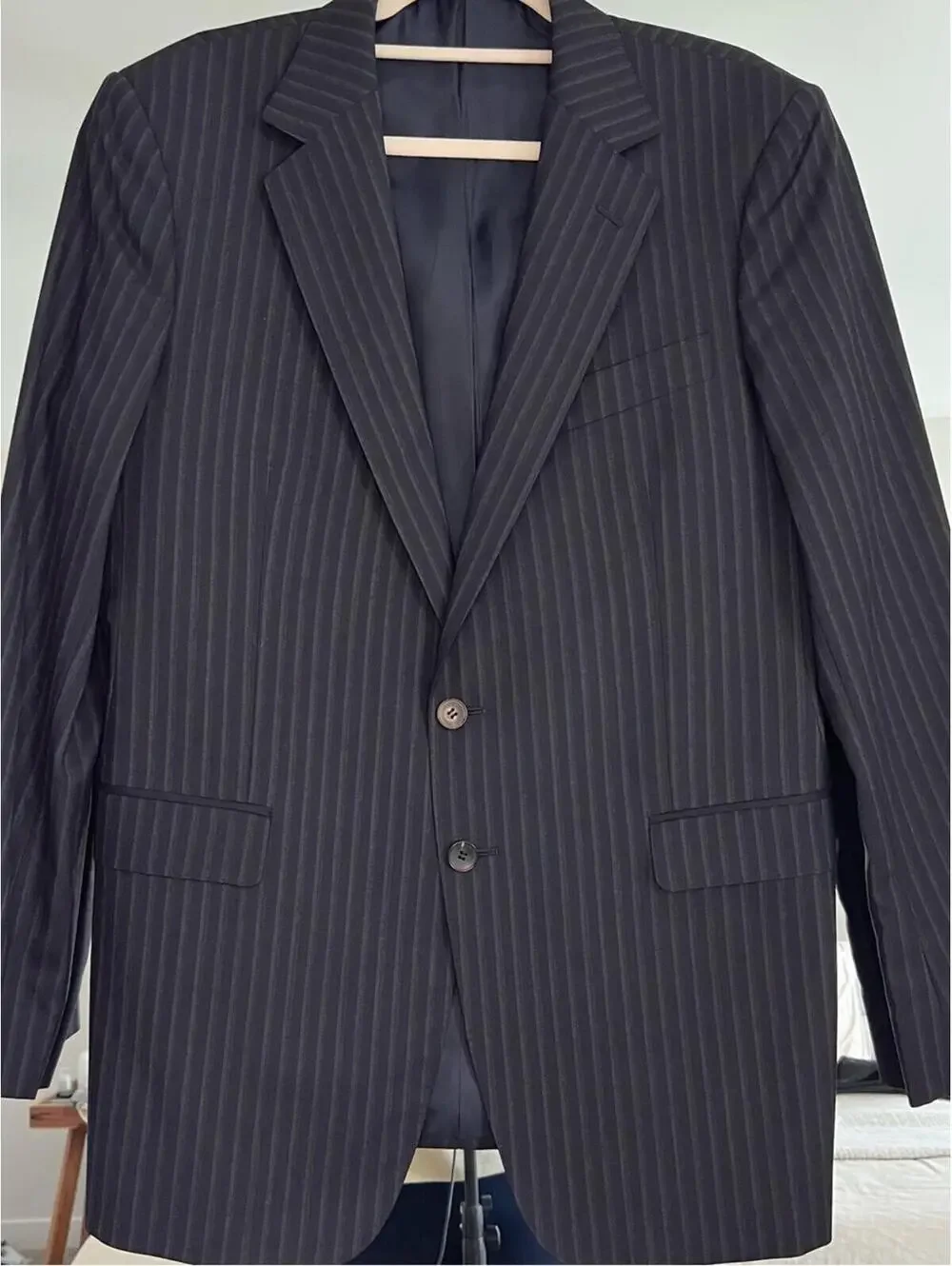 Gucci Black Pinstripe Two-Button Suit Jacket